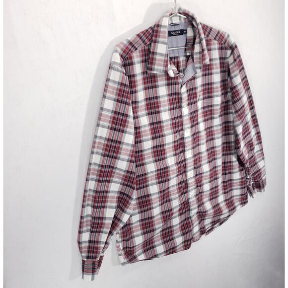 Nautica Shirt  Mens Extra Large Red Plaid Long Sleeve Casual Preppy Button Up - Picture 6 of 10